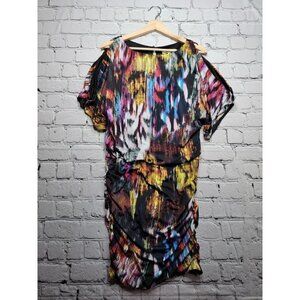 Aidan Aidan Mattox Multicolor Brushstroke Slit Sleeve Ruched Side Dress Size 4